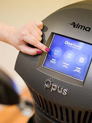 Close-up photo of the Alma Opus Fractional Plasma® technology for skin resurfacing.